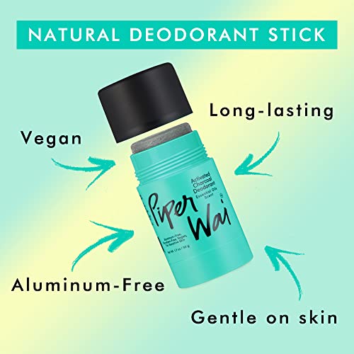 PiperWai Natural Deodorant w/Activated Charcoal | Odor Protection, Vegan, Aluminum Free, Shark Tank Product for Women & Men | Great for Travel, & Gifts | 50g Scented Stick 2-Pack