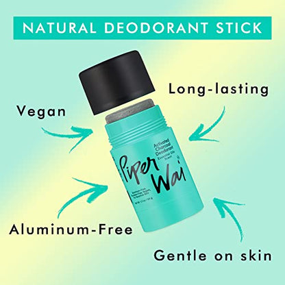 PiperWai Natural Deodorant w/Activated Charcoal | Odor Protection, Vegan, Aluminum Free, Shark Tank Product for Women & Men | Great for Travel, & Gifts | 50g Scented Stick 2-Pack