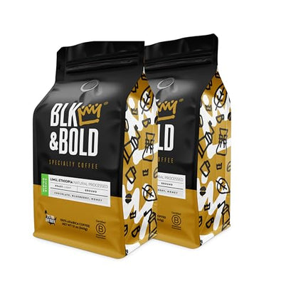 BLK & Bold Ground Coffee, Limu Ethiopia Single Origin Premium Light Roast, Natural Processed, 100% Arabica Beans, 12 oz Bag (2 Pack)