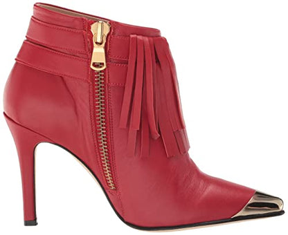 Tiannia Barnes Women's Jazzy Fringe Bootie Nappa Leather Ankle Boot, Red, 8