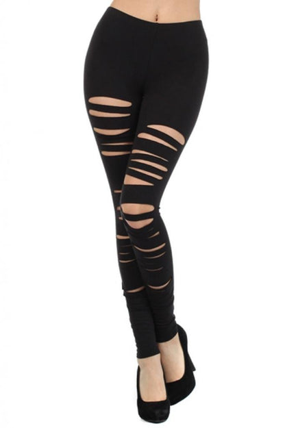2Chique Boutique Women's Front Slashed Stretch Leggings S Black