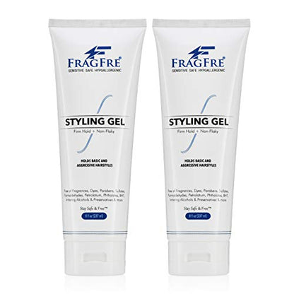 FRAGFRE Firm Hold Hair Gel Fragrance Free 8 oz (2-Pack Gift Set) - Strong Styling Gel for Aggressive Hair Styles - Paraben Free Hypoallergenic Sensitive - Non-Irritating Vegan Gluten Free