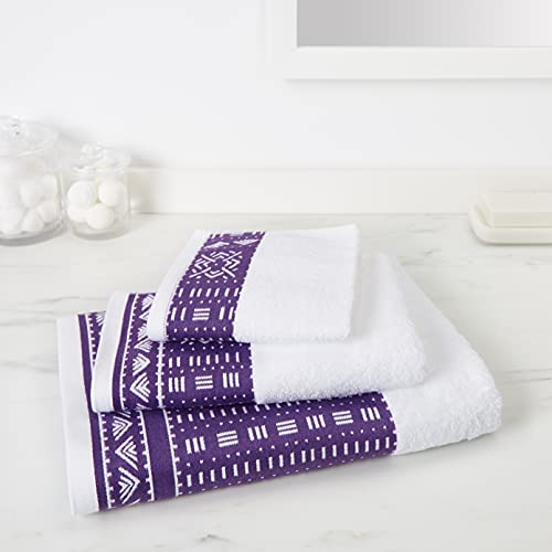 Eclipse Home OBI-Royal Purple Bathroom Towel Set - Pure Cotton Bath Towels - Soft, Fluffy Super Absorbent Cloths for Shower, Beach - African Mud Cloth Patterned - Set of 3 Luxury Bathroom Towels