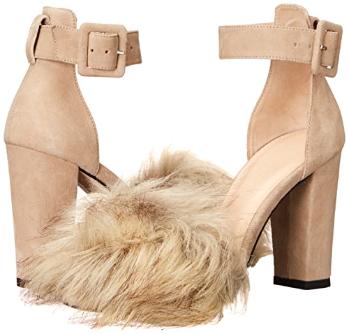 Tiannia Barnes Women's Naomi Faux-Fur Heeled Sandal, Beige, 10