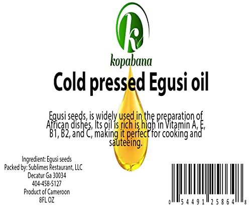 KOPABANA cold Pressed Egusi oil | African pumpkin| Agushi | Mbika | Prostate support | Melon seeds| 8 FL OZ