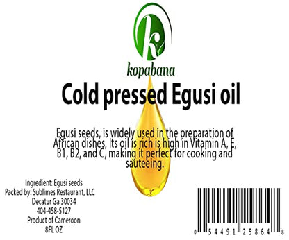 KOPABANA cold Pressed Egusi oil | African pumpkin| Agushi | Mbika | Prostate support | Melon seeds| 8 FL OZ
