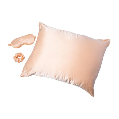 BLACKTRAVELBOX 100% Mulberry Silk Sleep Set, Luxurious Mulberry Silk Pillowcase, Scrunchie and Weighted Eye Pillow for Hair and Skin Health, Deep Sleep, Premium Grade 6A Silk (Ocean Pearl)