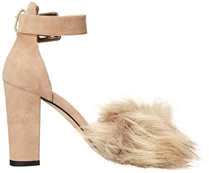 Tiannia Barnes Women's Naomi Faux-Fur Heeled Sandal, Beige, 10