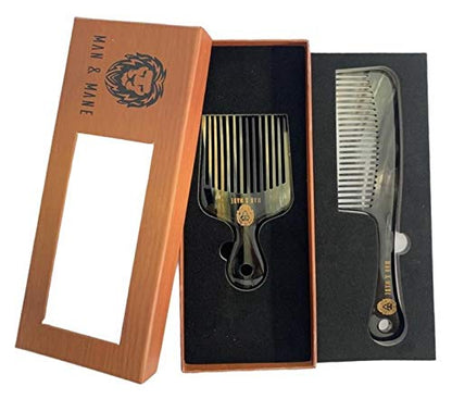 Premium Handmade 100% Oxhorn Anti-static Detangling Styling and Hair Pick Combs Combo Pack for Women & Men