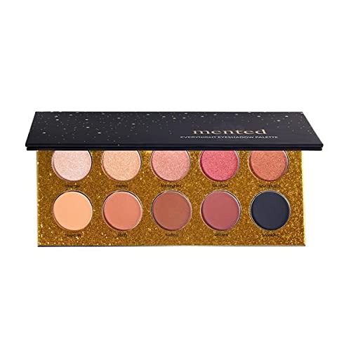 Mented Cosmetics | Nude and Dark Eyeshadows, Everynight Eye Shadow Palette + Gold and Bronze Highlighter, Sunkissed Highlighter Palette + Eyebrow Pencil (Medium Brown) + Long Live the Lash Mascara