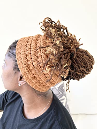 Locsanity Satin Lined Knit Winter Headband Beanie - Dreadlocks, Locs, Sisterlocks, Loose Natural Hair (Brown)