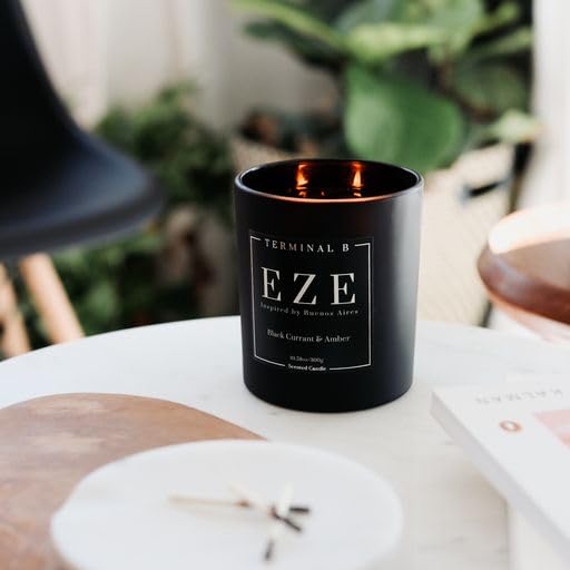 TERMINAL B Luxury Scented Candle, EZE - Buenos Aires: Black Currant & Amber, Travel Inspired Airport Coded Candle, 10.58 oz, 60 Hour Burn Time, Made in Los Angeles