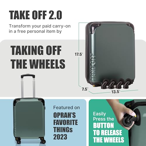 Take OFF Luggage - Personal Item Rolling Suitcase 2.0, TSA Approved, Small Carry On, Under the Seat, Hard Case with Removable Wheels, Light Weight Bag, Airplane Travel Essential Accessories, 18x14x8