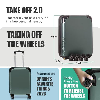 Take OFF Luggage - Personal Item Rolling Suitcase 2.0, TSA Approved, Small Carry On, Under the Seat, Hard Case with Removable Wheels, Light Weight Bag, Airplane Travel Essential Accessories, 18x14x8