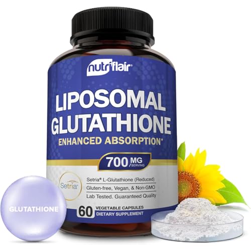 NutriFlair Liposomal Glutathione Supplement Setria® 700mg - Pure Reduced, Stable Form L-Glutathione Reductase (GSH) - Master Antioxidant Support, 60 Capsules
