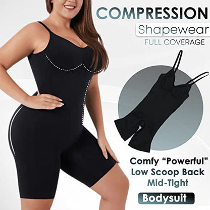 Shapewear Bodysuit for Women - Tummy Control Butt Lifter Open Back Mid Thigh Seamless Full Body Shaper Women's Shaping Tops Black