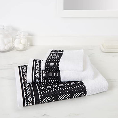 Eclipse Home OBI-Black Excellence Bathroom Towel Set - Pure Cotton Bath Towels - Soft, Fluffy Super Absorbent Cloths for Shower, Kitchen - African Mud Cloth Patterned - Set of 3 Luxury Towels