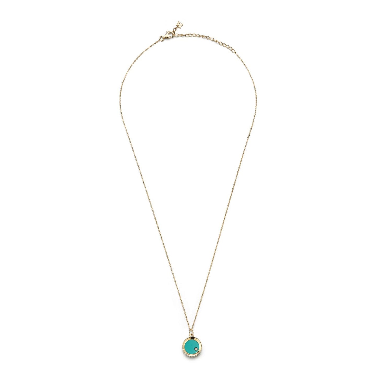 Turquoise Diamond Dot Coin Necklace, 16" + 2" Chain