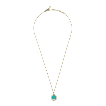 Turquoise Diamond Dot Coin Necklace, 16" + 2" Chain