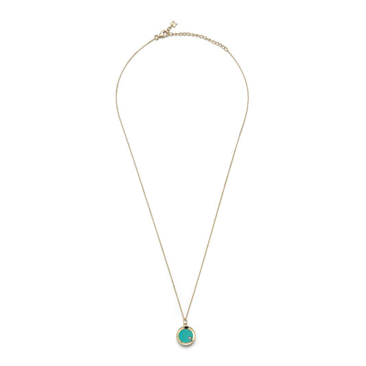 Turquoise Diamond Dot Coin Necklace, 16" + 2" Chain