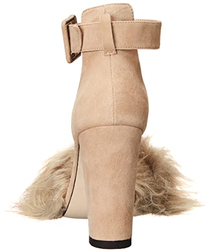 Tiannia Barnes Women's Naomi Faux-Fur Heeled Sandal, Beige, 10
