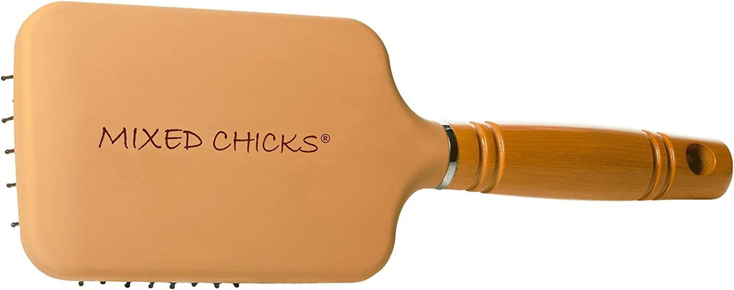 Mixed Chicks Paddle Brush with Hardened Plastic and Wood Handle