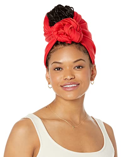 WRAPTSTYLE Stretchy Satin Headband Top Knot Headwrap, Natural Hair, Adjustable Size, Easy Gentle Protective Scarf Head Wrap (Ruby Red)