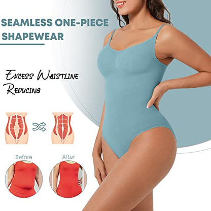 Seamless Bodyshaper Bodysuit for Women - Full Body Shapewear Body Sculpting Suits Sleeveless Round Neck