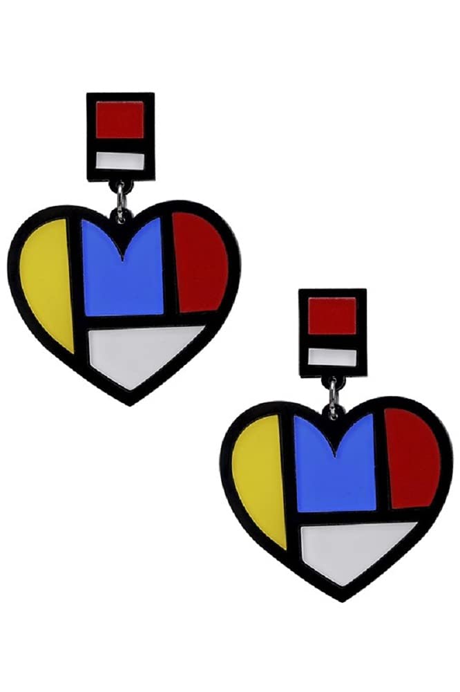 2Chique Boutique Women's Multicolor, Color block Heart Earring