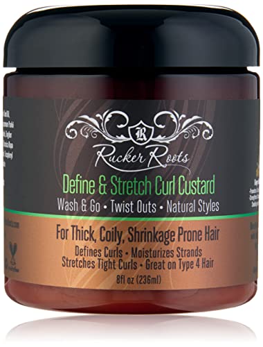 Rucker Roots Define & Stretch Curl Custard |For Thick, Coily, Shrinkage Prone Hair| Wash & Go| Twist Outs| Natural Styles|Defines Curls| Moisturizes Strands| Stretches Tight Curls