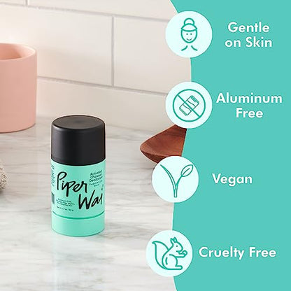 PiperWai Natural Deodorant w/Activated Charcoal | Odor Protection, Vegan, Aluminum Free, Shark Tank Product for Women & Men | Great for Travel, & Gifts | 50g Scented Stick 2-Pack
