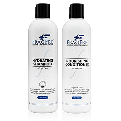 FRAGFRE Hydrating Shampoo and Nourishing Conditioner 12 oz/ea (2-Pack Gift Set) - Sulfate Free, Gluten Free, Parabens Free, Color Safe, Hypoallergenic, Fragrance Free