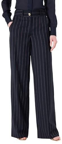 Sergio Hudson, Flat Front Wide Leg Pant, 8, Navy with Pink Pinstripe