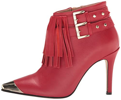 Tiannia Barnes Women's Jazzy Fringe Bootie Nappa Leather Ankle Boot, Red, 8