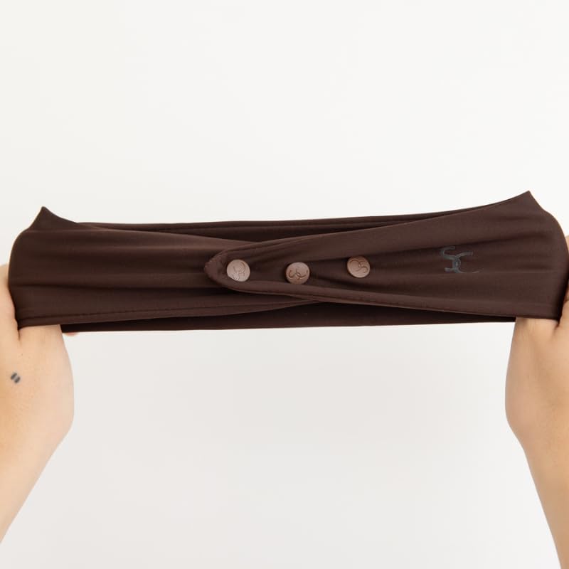 SWIRLYCURLY Women’s Fashion Headband for Natural, Curly Hair | No-Slip, 3-Snap, Adjustable, Washable, Turban Headwrap (Brown)