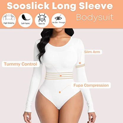 Soo slick Bodysuit for Women Fall Clothes for Women 2024 - Body Shaper Long Sleeve Crew Neck Thong Body Shaping Tops