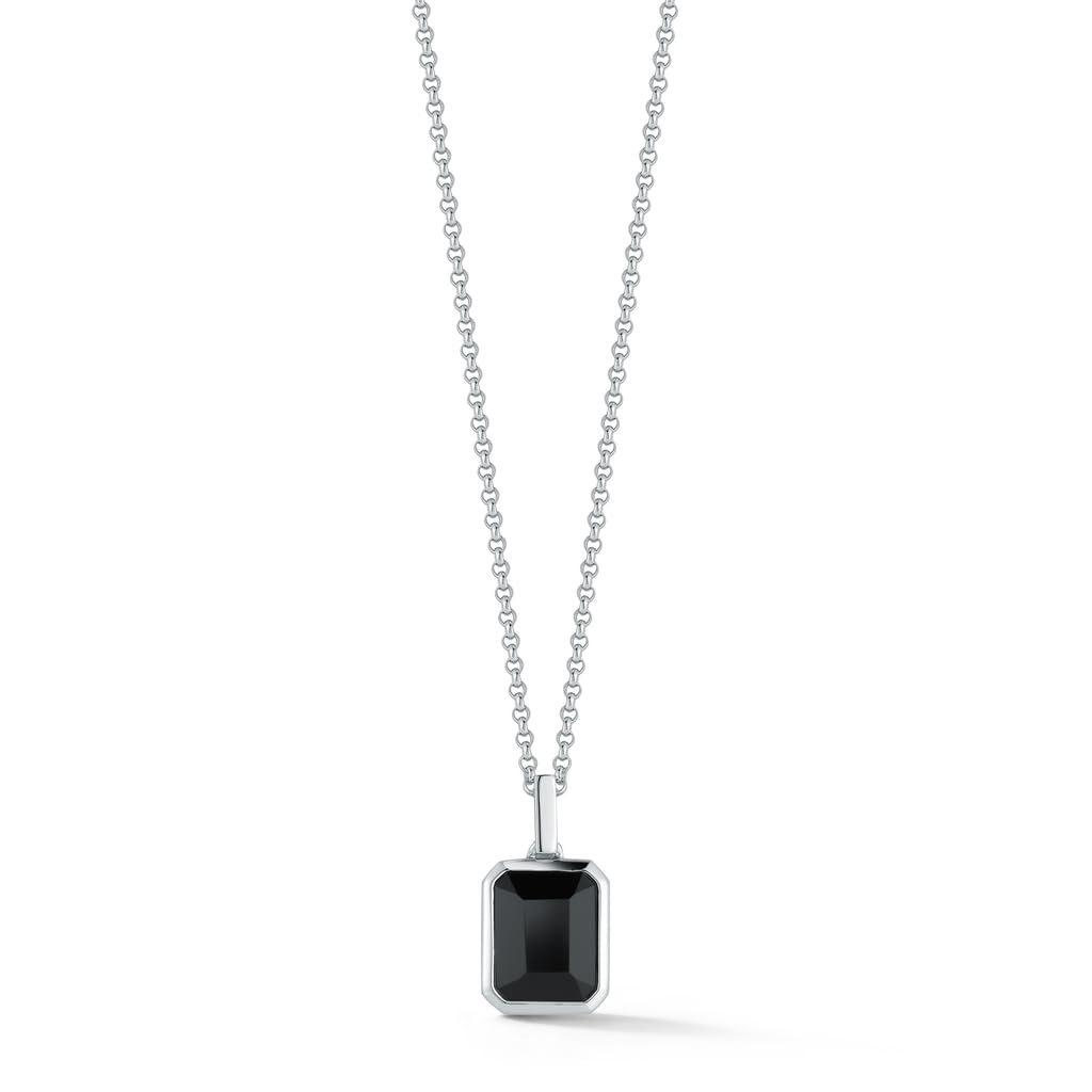 Emerald Cut Onyx Necklace - 22" + 2" Chain, Black