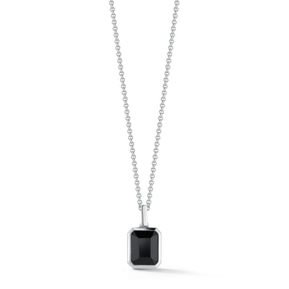 Emerald Cut Onyx Necklace - 22" + 2" Chain, Black