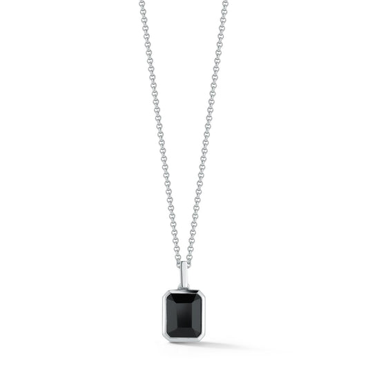 Emerald Cut Onyx Necklace - 22" + 2" Chain, Black