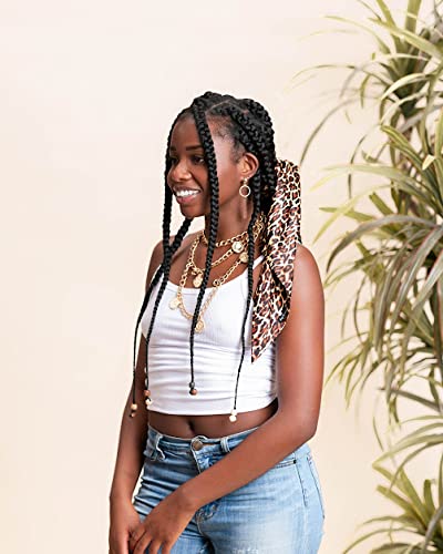 Glow By Daye Charmeuse Satin Prefolded Head Scarf, Double Layered Satin Bandana for Women, Large (Zahara (Leopard Print))