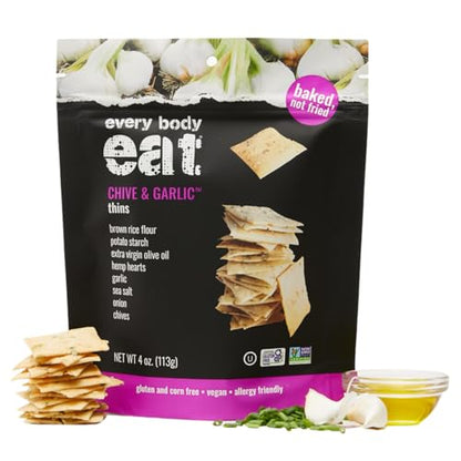 Every Body Eat Snack Thins, Chive and Garlic Flavor, Vegan, Gluten Free and Dairy Free (Pack of 6)