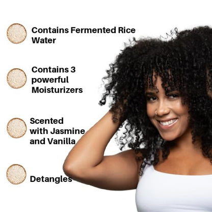 Ecoslay Rice Pudding Leave-In Conditioner for Curly & Dry Damaged Hair - Moisturizer & Detangler, Strengthens Fine Hair, Men & Women, 16oz