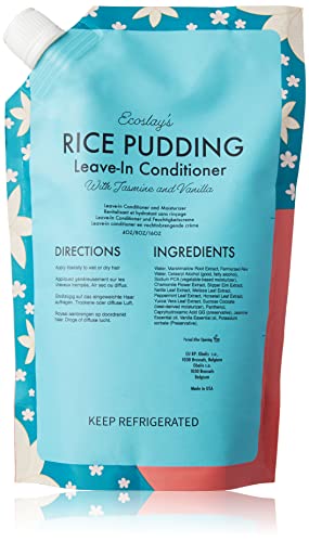 Ecoslay Rice Pudding Leave-In Conditioner for Curly & Dry Damaged Hair - Moisturizer & Detangler, Strengthens Fine Hair, Men & Women, 16oz