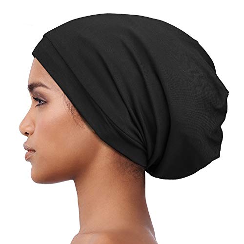 Alnorm Cozy Satin Lined Slouchy Beanie Cap with Soft Elastic Band for Women Black