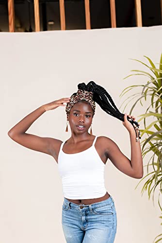 Glow By Daye Charmeuse Satin Prefolded Head Scarf, Double Layered Satin Bandana for Women, Large (Zahara (Leopard Print))