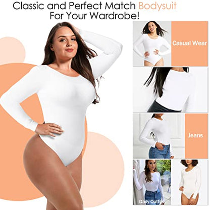 Soo slick Bodysuit for Women Fall Clothes for Women 2024 - Body Shaper Long Sleeve Crew Neck Thong Body Shaping Tops
