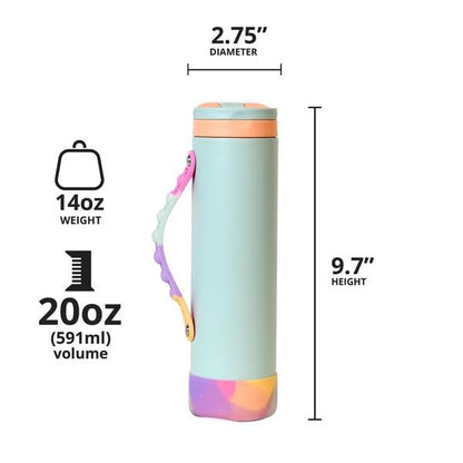 Elemental Iconic Kids Water Bottle with Straw Lid & Stress Reliever Pop It Handle, Leak-Proof When Closed, Triple Insulated Stainless Steel Reusable Thermos Water Bottle, 20oz - Mint Sorbet