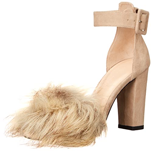 Tiannia Barnes Women's Naomi Faux-Fur Heeled Sandal, Beige, 10