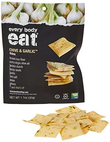 Every Body Eat Snack Thins, Chive & Garlic, Gluten & Dairy Free, Vegan, School Lunch Snacks, Single Serve (Pack of 20)