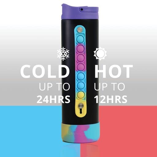 Elemental Iconic Kids Water Bottle with Straw Lid & Stress Reliever Pop It Handle, Leak-Proof When Closed, Triple Insulated Stainless Steel Reusable Thermos Water Bottle, 20oz - Dragon